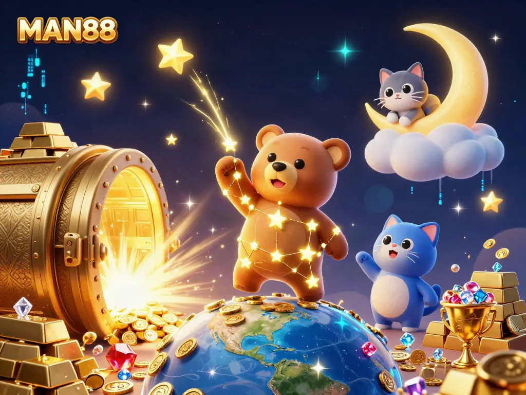 Experience the thrill of winning with MAN88 at a vibrant casino scene filled with treasures.