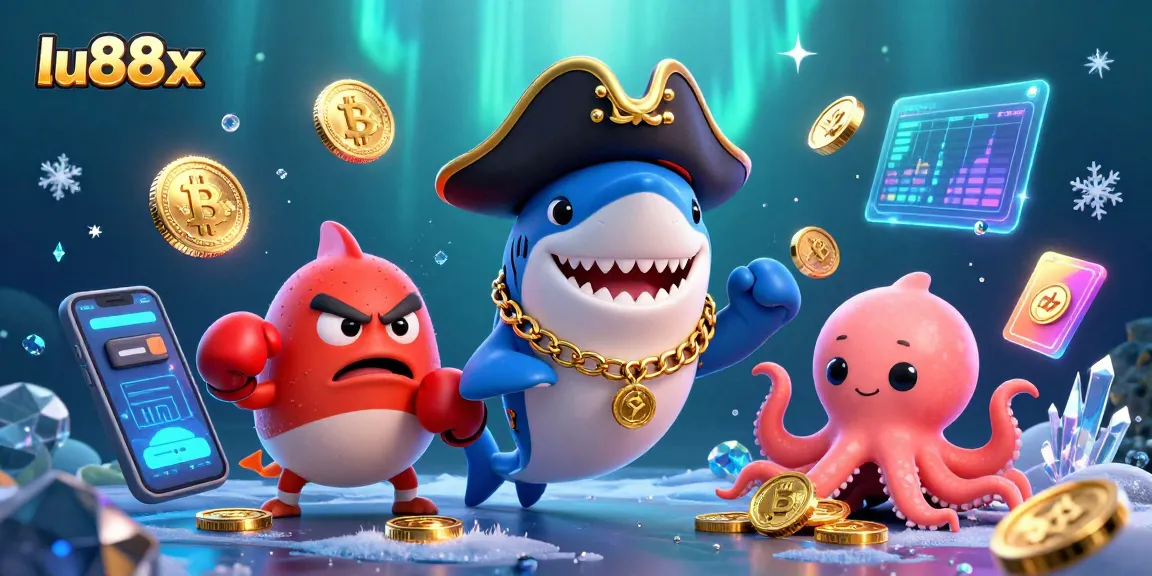 Start playing with lu88x's lively 3D casino scene featuring a pirate shark and crypto elements.