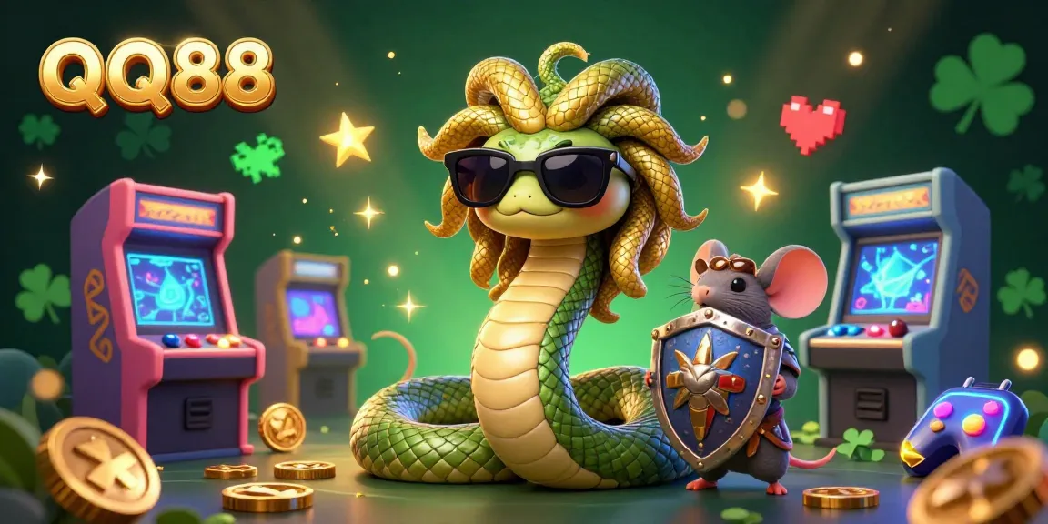 Experience the thrill of QQ88 with vibrant gaming elements and characters in this 3D casino illustration.