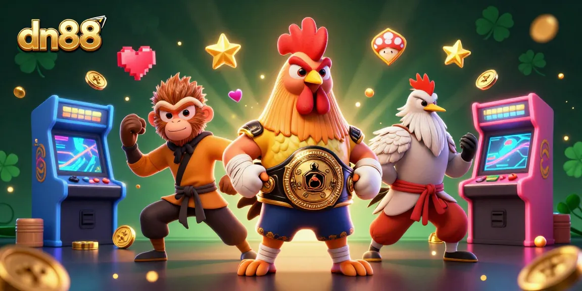 Experience thrilling gaming action with dn88's vibrant 3D illustration featuring unique casino characters.