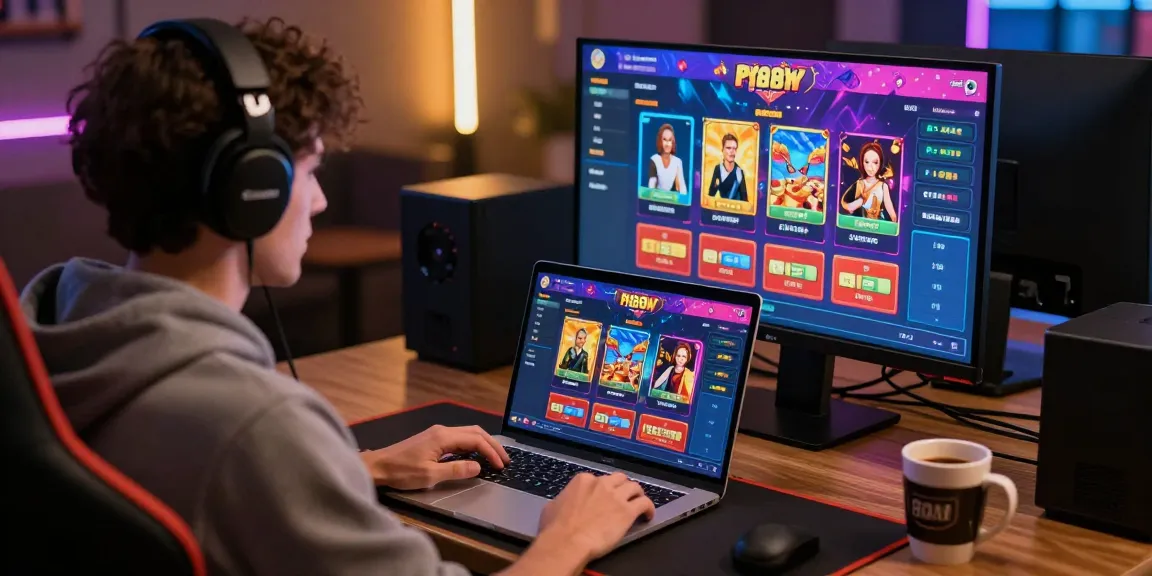 Engaged gamer using the 88m platform with vibrant casino graphics, showcasing an exciting online gaming experience.