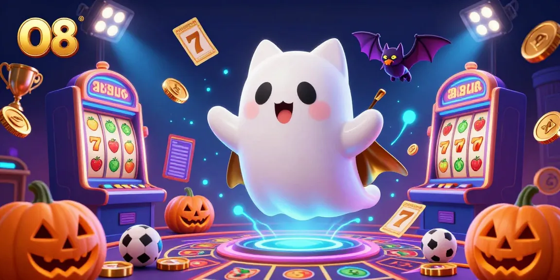 Experience O8's vibrant casino atmosphere with ghostly characters, dynamic slot reels, and thrilling game elements.