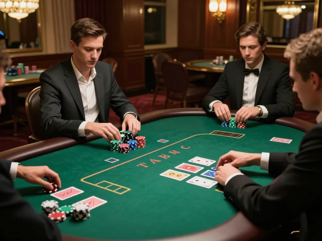 Sunwin players engaging in high-stakes poker game in a luxurious casino setting