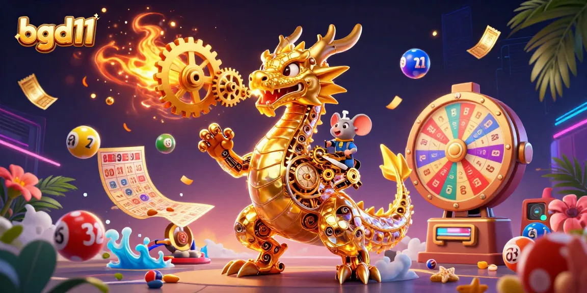 Engage with bgd11's thrilling casino illustration showcasing a golden dragon and lottery elements.