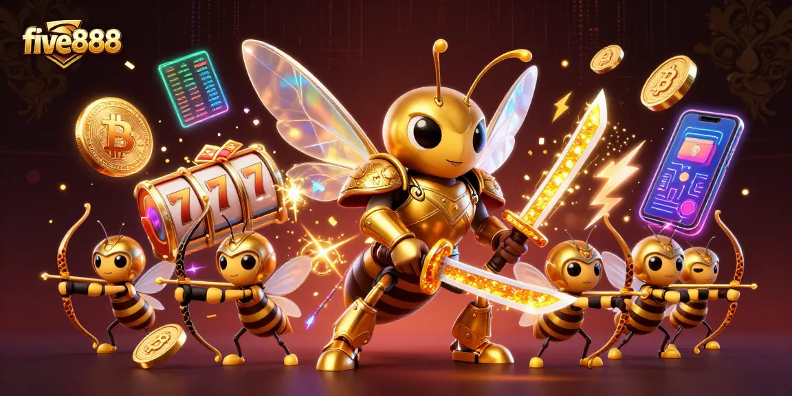 Engage with five888's vibrant online casino experience featuring a golden hornet and jackpot elements.