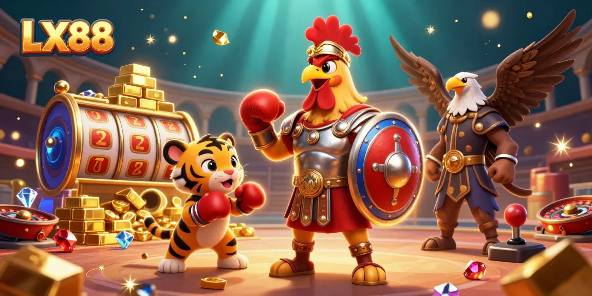 Experience the excitement of LX88 casino with vibrant games and winnings depicted in a stunning illustration.