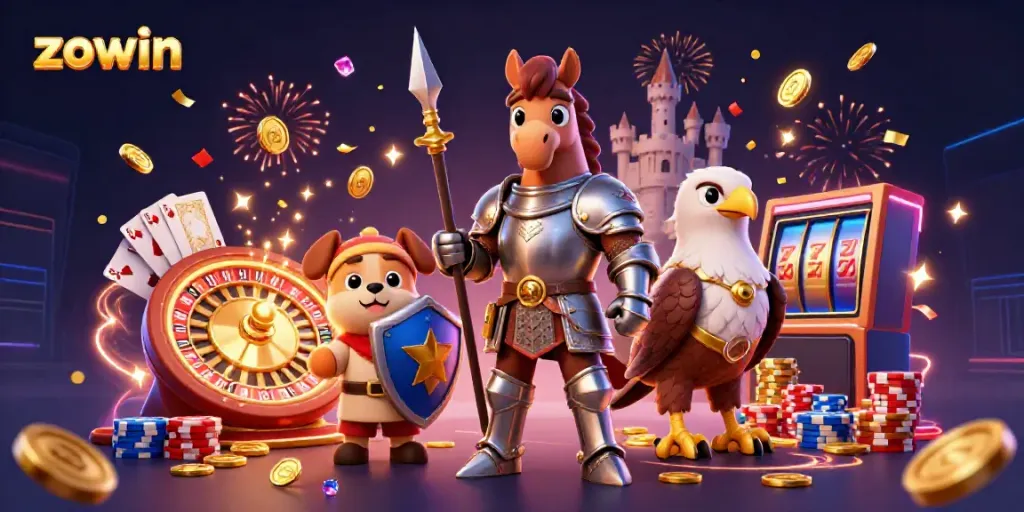 Zowin offers thrilling gameplay in an exciting casino environment featuring knights, coins, and exciting game elements.
