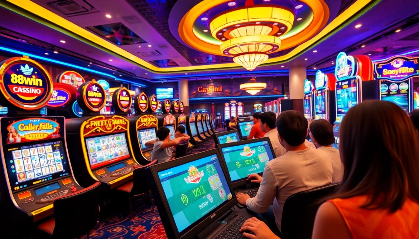 Engaging online casino gaming experience at 98win with vibrant colors and excited players.