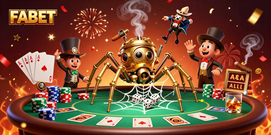 Engage with FABET's immersive casino experience illustrated with vibrant 3D characters and dynamic game elements.