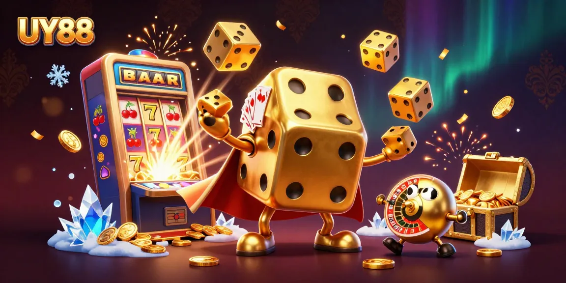 Experience thrilling wins at UY88 with dynamic casino game elements in a vibrant 3D scene.