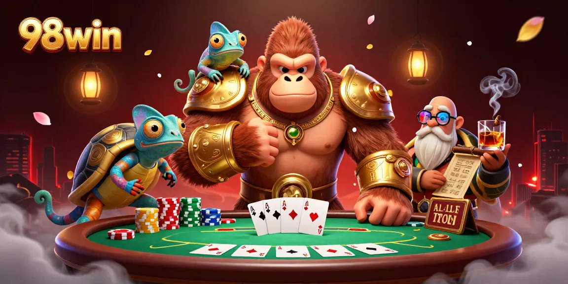 Engage with thrilling 98win poker adventures featuring gorilla heroics and vivid casino elements.