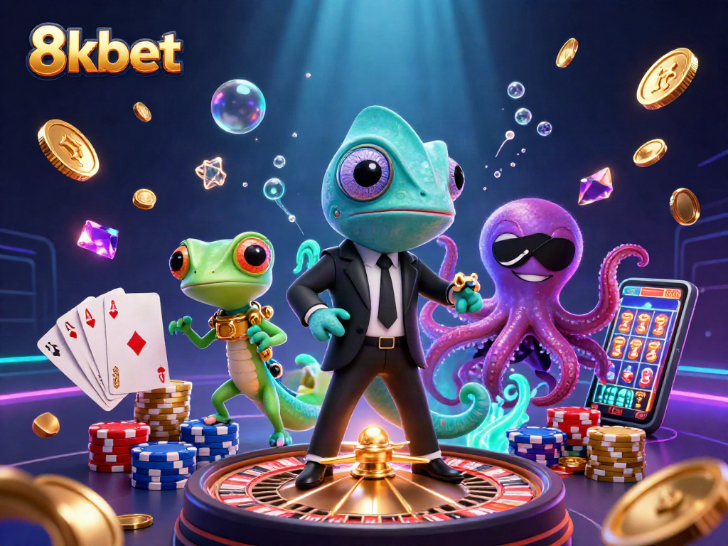 Experience thrilling gameplay with 8kbet featuring a dynamic scene of casino elements and characters.