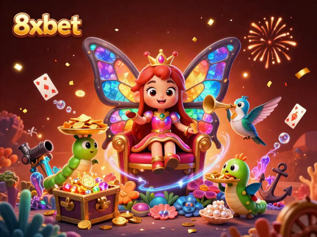 Engage in thrilling gameplay at 8xbet with vibrant characters and rich casino elements.
