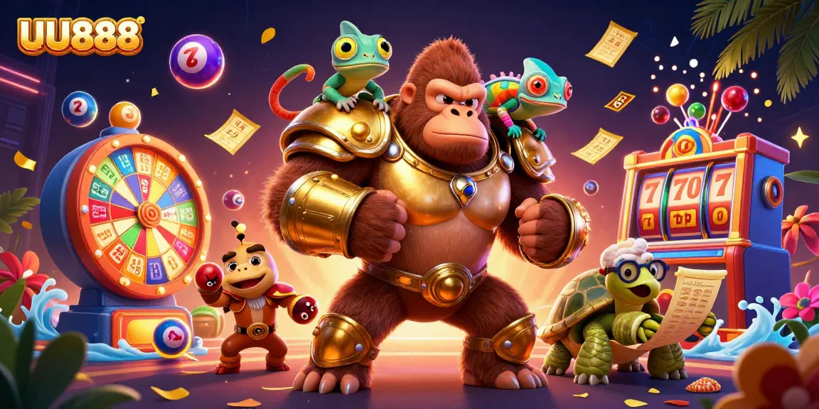 Play thrilling casino games at UU888, featuring a dynamic scene with engaging characters and gambling elements.