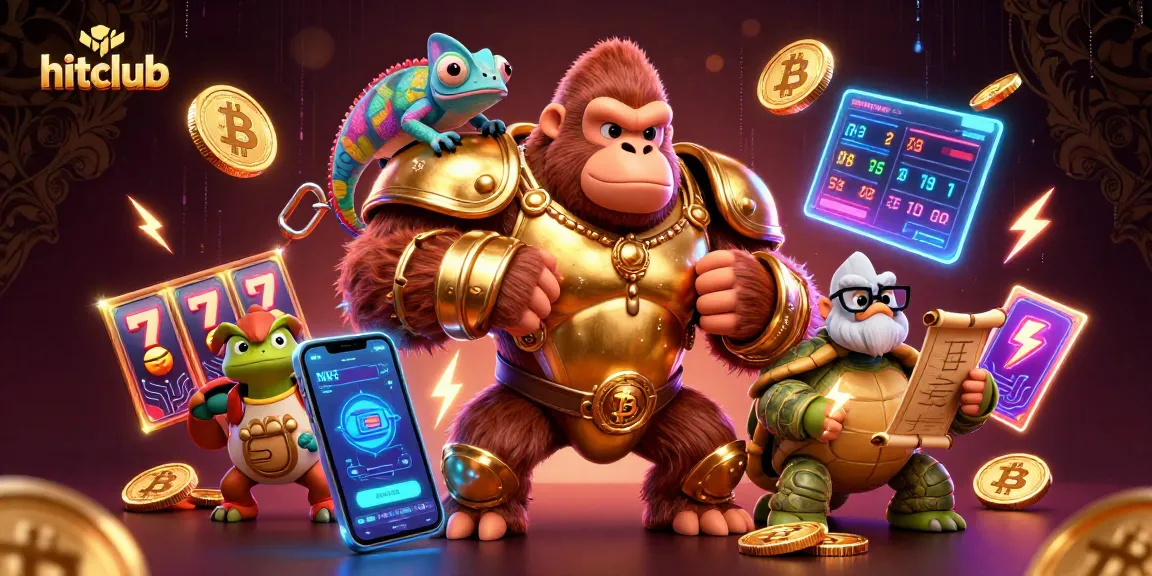 Experience hitclub's thrilling casino with a golden gorilla king and vibrant gambling elements.
