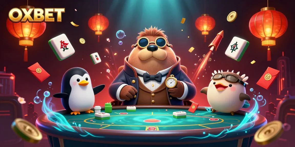 Join the fun at OXBET with a jolly walrus, penguin dealer, and pufferfish player in a vibrant casino scene.