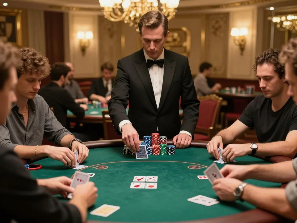 LU88 players strategizing at an upscale poker table, showcasing intense gameplay and social interaction