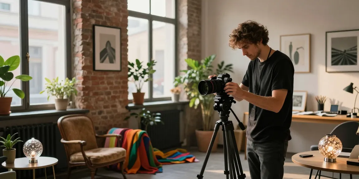 fotografo Milano in un ispiratore studio urbano con luce naturale e accessori creativi.