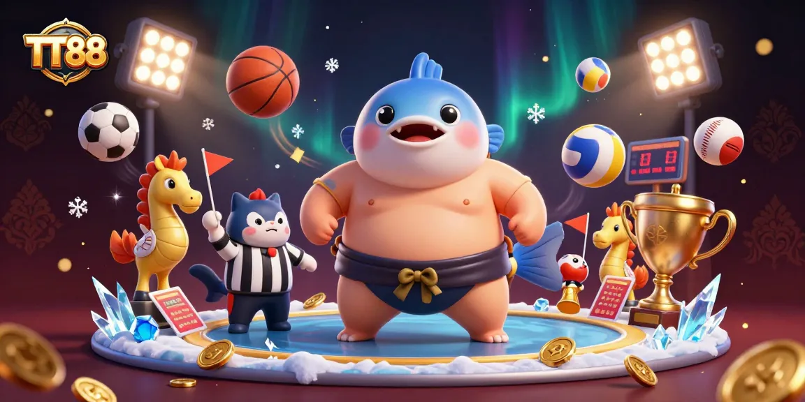 Experience the excitement of gambling at TT88 with a vibrant underwater casino scene featuring a fugu champion.
