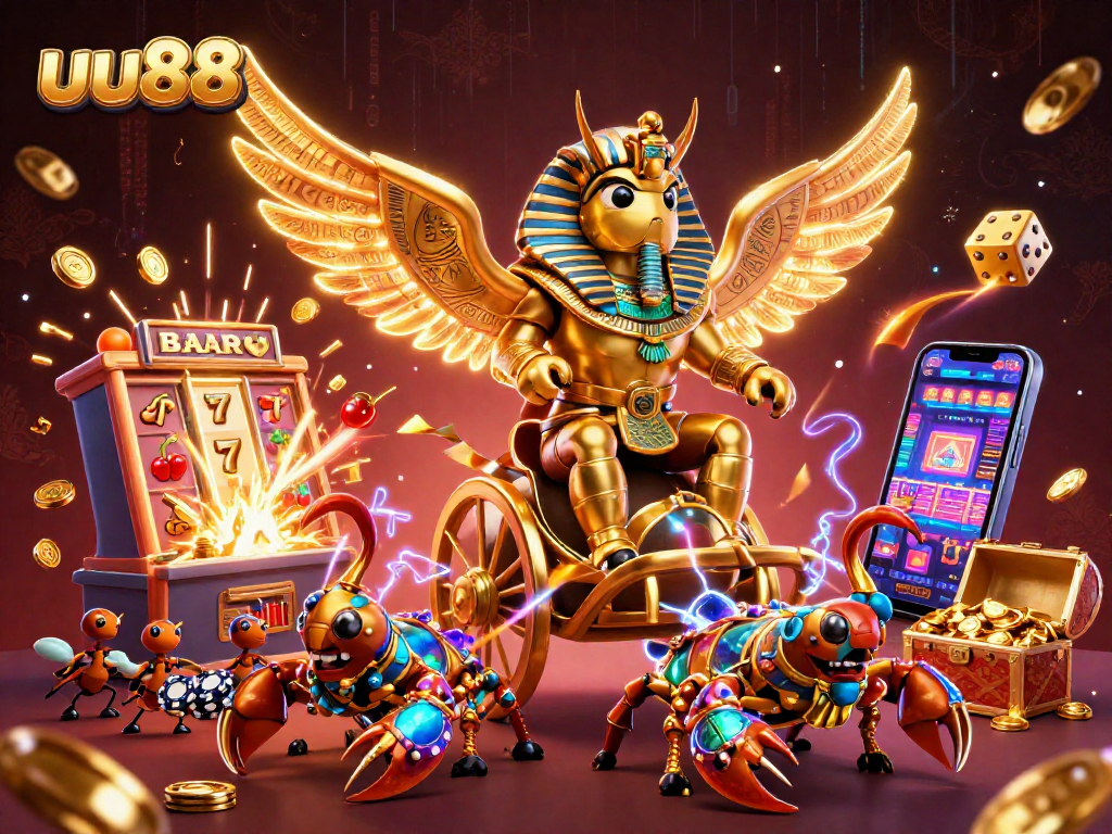 Experience the excitement of uu88 with golden scarab beetles, jackpots, and thrilling casino visuals.