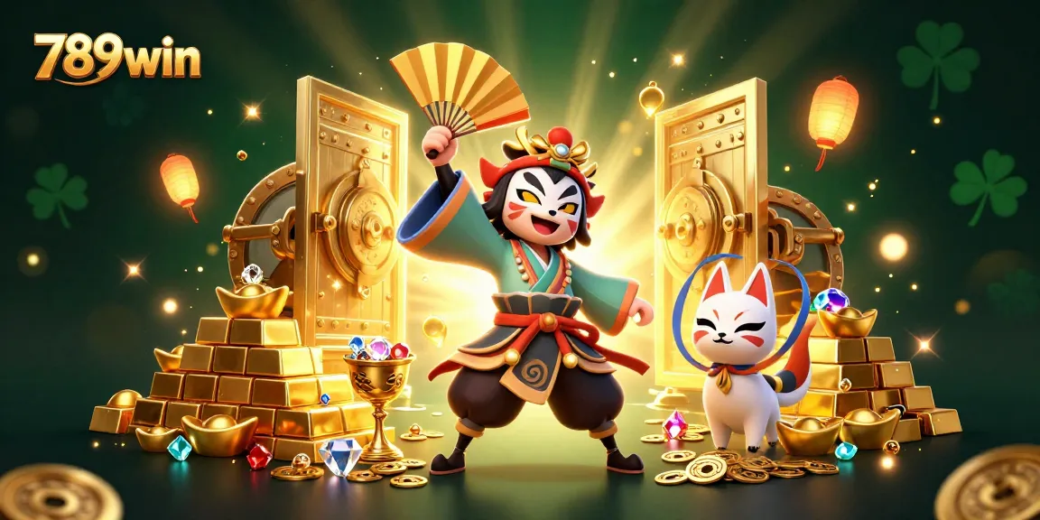 Engage with 789win's vibrant 3D casino experience featuring lively characters and treasures.