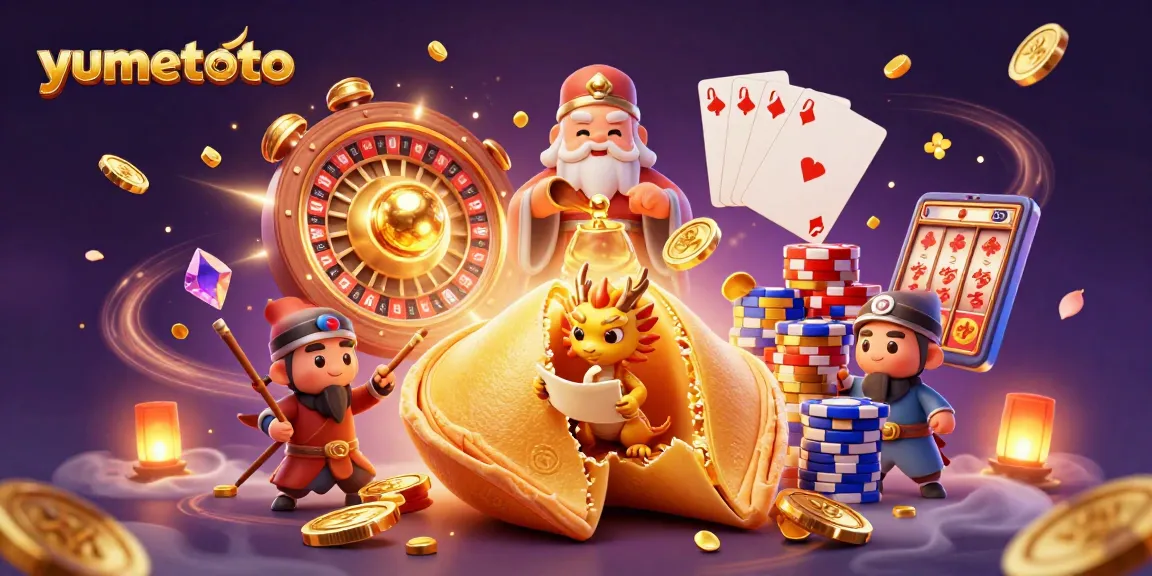 Engage with yumetoto's thrilling online lottery experience featuring a vibrant 3D casino scene.