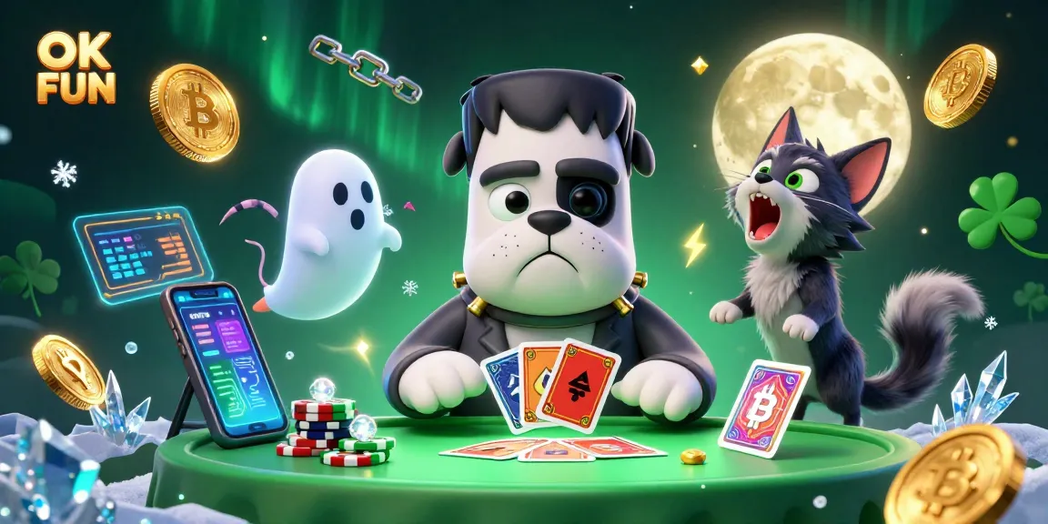 Engage in thrilling gameplay with OK FUN at a vibrant casino table surrounded by animated characters.