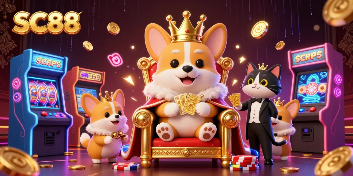 Experience thrilling gameplay at SC88 with an elite cast of corgi characters exploring vibrant casino elements.