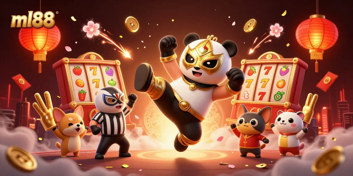 Engage with the vibrant ml88 casino world featuring a panda wrestler and festive symbols!