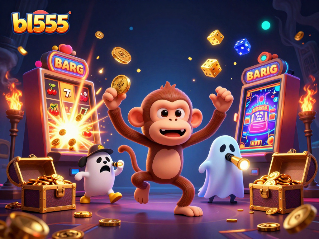 Experience the thrill of bl555 as golden coins and casino reels come alive in this vibrant scene.