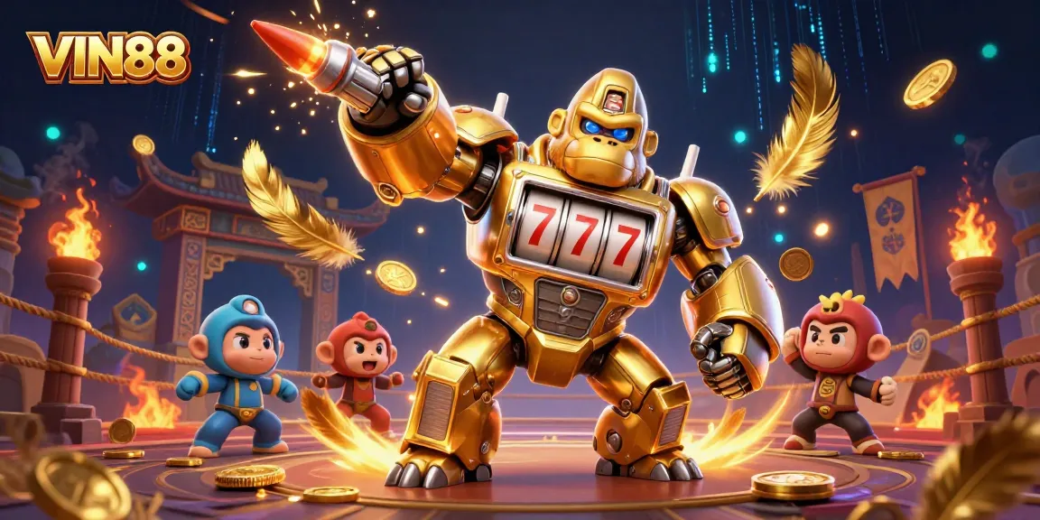Engage with thrilling action at VIN88 featuring a dynamic gorilla mech in a casino adventure.