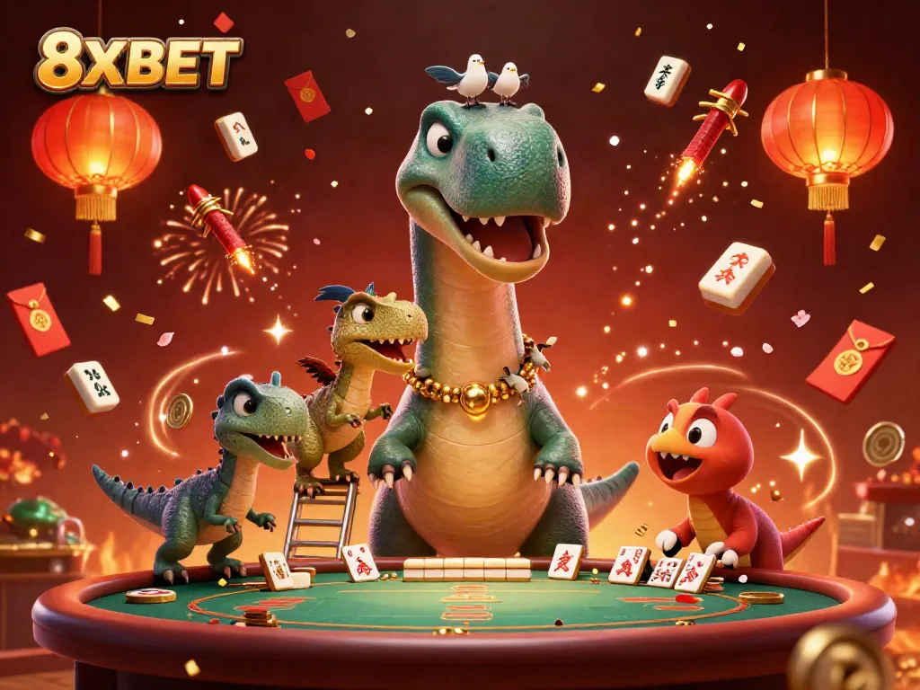 Experience gaming excitement with 8XBET in a vibrant, animated casino atmosphere featuring dynamic elements.