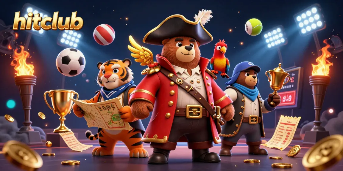 Experience excitement at hitclub with a dynamic scene of a pirate captain bear, fierce tiger, and golden parrot.
