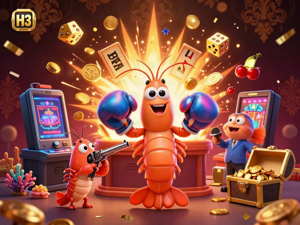 Experience winning moments with H 13, showcasing a lively casino-themed illustration filled with vibrant game elements.