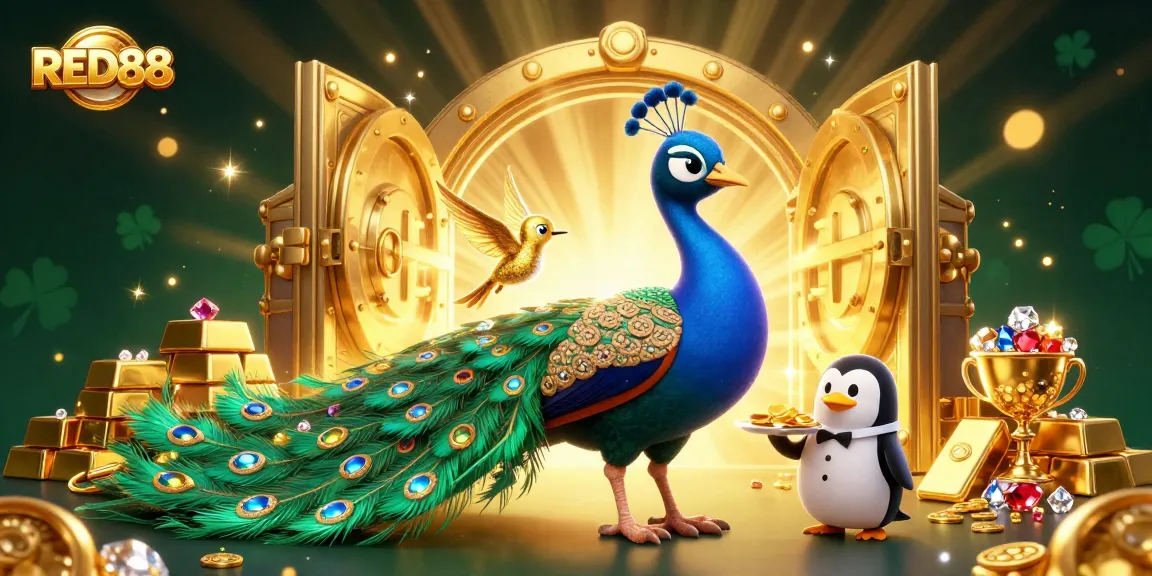Experience the thrill of winning at RED88 Casino with lavish treasures and vibrant characters.