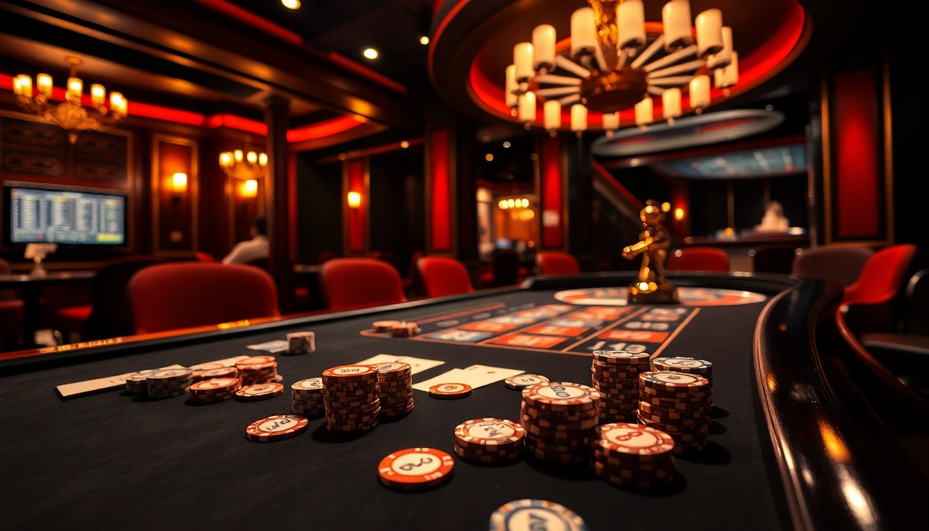 Experience luxury gambling at the KK55 table with vibrant poker chips and sleek cards.