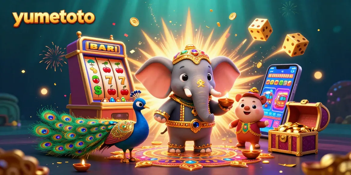 Experience big wins at yumetoto with a vibrant casino scene featuring a 3D Diwali-themed elephant!