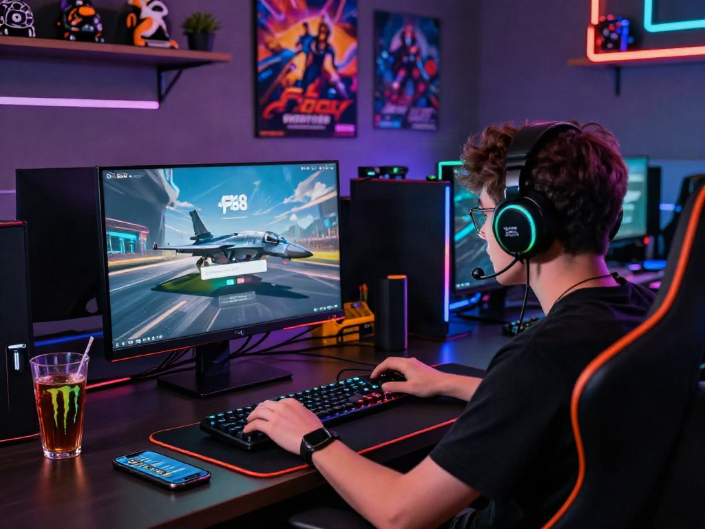 Giao diện f168 đăng nhập trên máy tính bên cạnh đồ chơi gaming sáng màu.