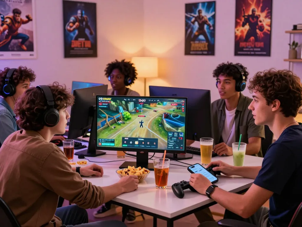 Exciting gaming moment with friends using the Onbet app for a live match experience.