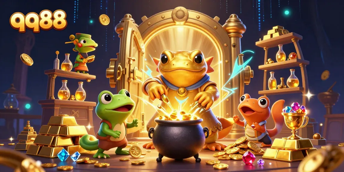 Experience thrilling gaming action at qq88 with alchemist characters amidst treasure-filled scenes.