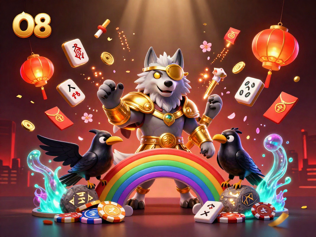 O8 brings excitement as Odin and ravens highlight a vibrant casino-themed scene full of lucky symbols.
