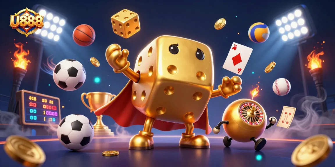 U888 players engage with vibrant 3D casino gaming characters and elements in a dynamic scene.