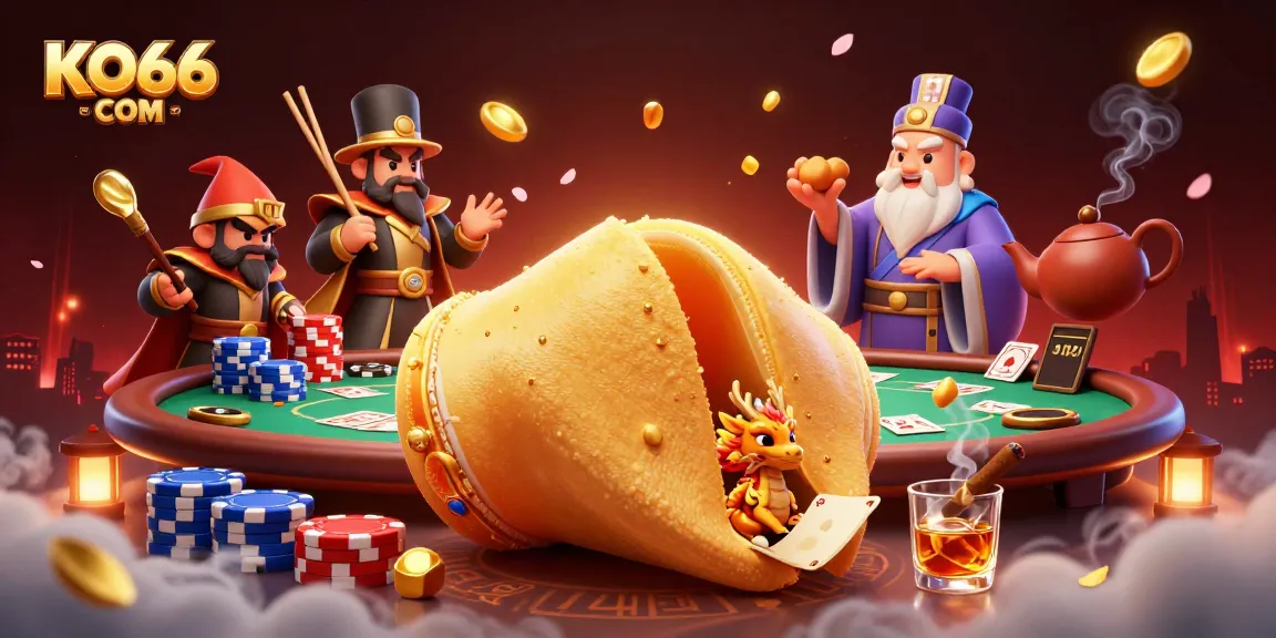 Experience immersive gaming with KO66 COM at this vibrant casino-themed illustration featuring dynamic characters and elements.