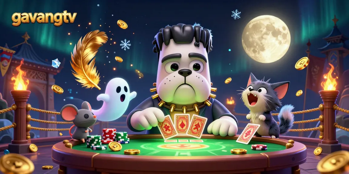 Join the thrilling action with gavangtv as the Frankenstein bulldog monster deals cards at a haunted casino table!