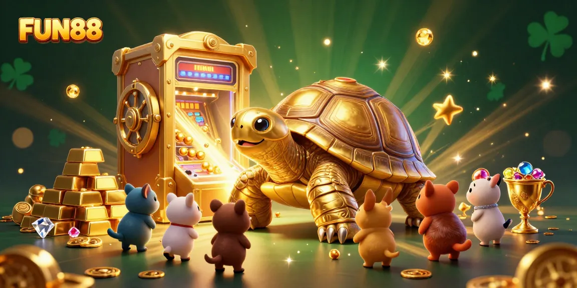 Play exciting games at FUN88's vibrant casino scene featuring golden treasures.
