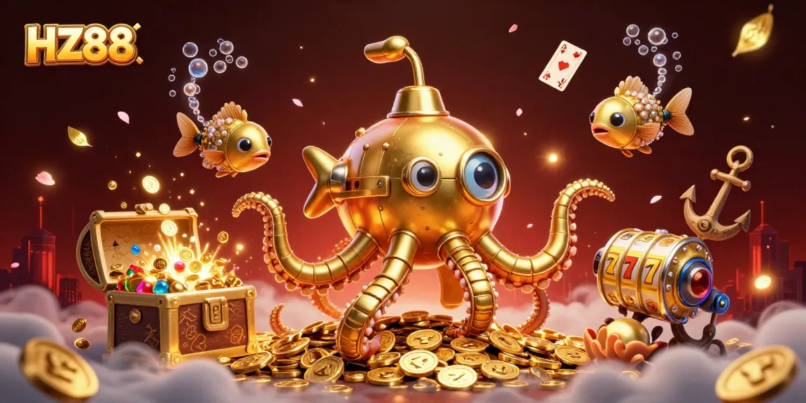 Experience thrilling adventures with HZ88 as the golden kraken submarine navigates through a sea of treasures.