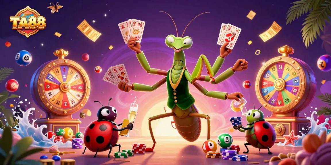 Play winnings with TA88 in a lively casino scene featuring colorful lottery elements.