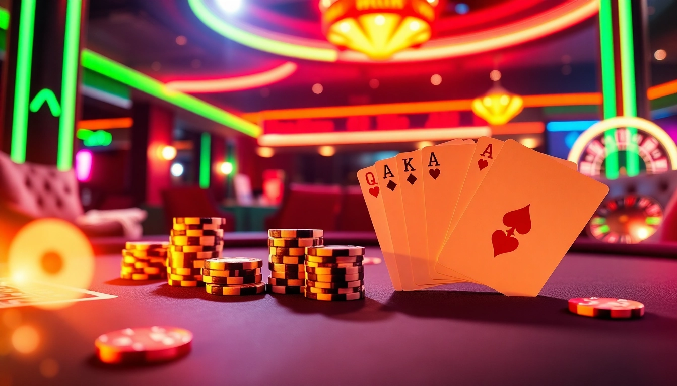Engaging Dominoqiu scene with a luxurious poker table and vibrant online gambling interface.