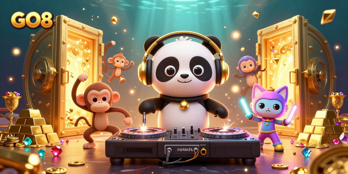 Experience the thrill of GO8 gaming as the DJ panda spins wins amidst a treasure-filled rave.