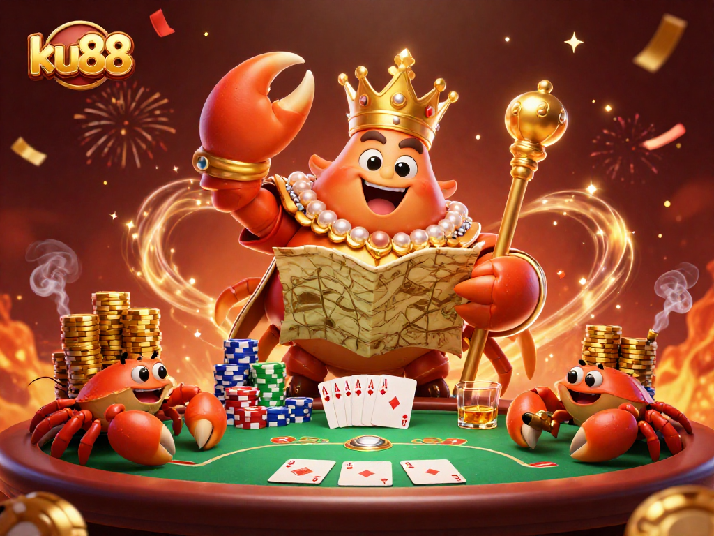 Experience thrilling bets at ku88 with a golden crab emperor commanding the poker realm.